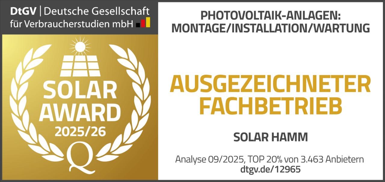 DtGV Solar Award 2025/26 – Ausgezeichneter Fachbetrieb Solar Hamm